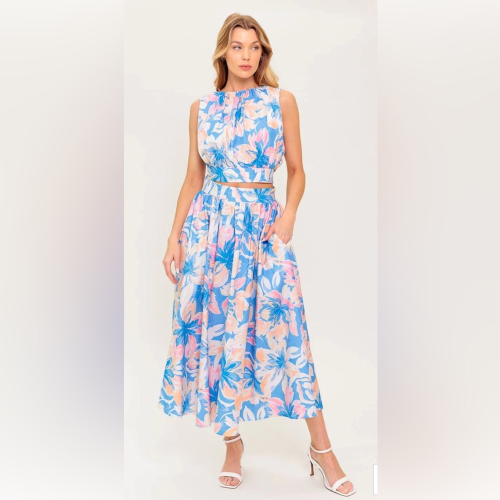 SUMMER HARMONY TIE TOP &
SKIRT SET - POWDER BLUE  NWT